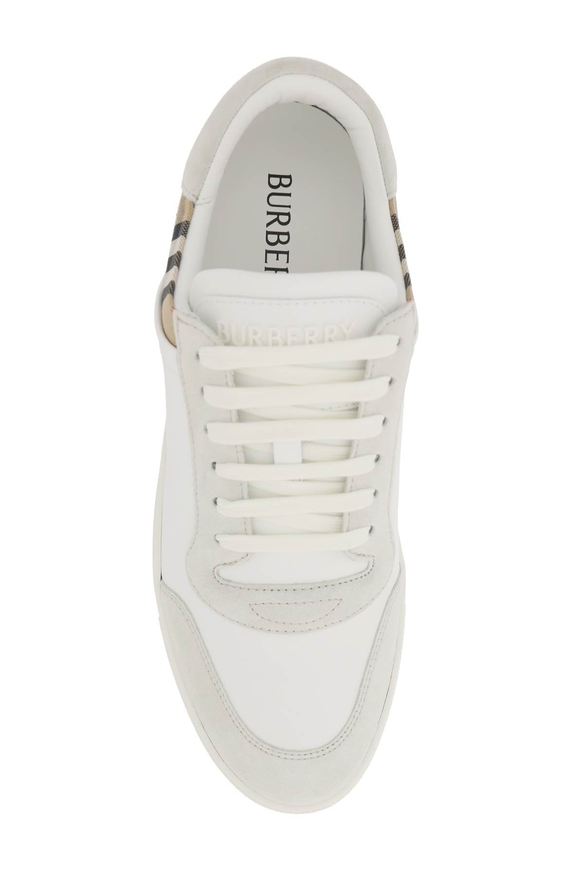 Check Leather Sneakers  - White