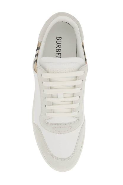 Check Leather Sneakers  - White