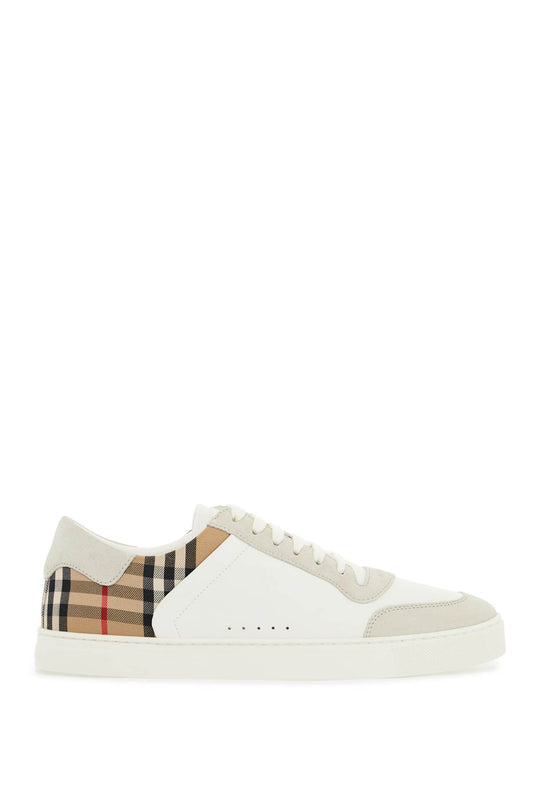 Check Leather Sneakers  - White