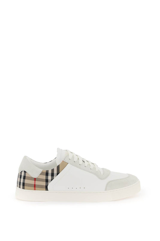 Check Leather Sneakers  - White