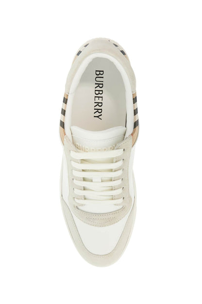 Check Leather Sneakers  - White