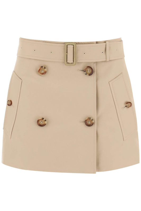 Gabardine Mini Trench Skirt  - Beige