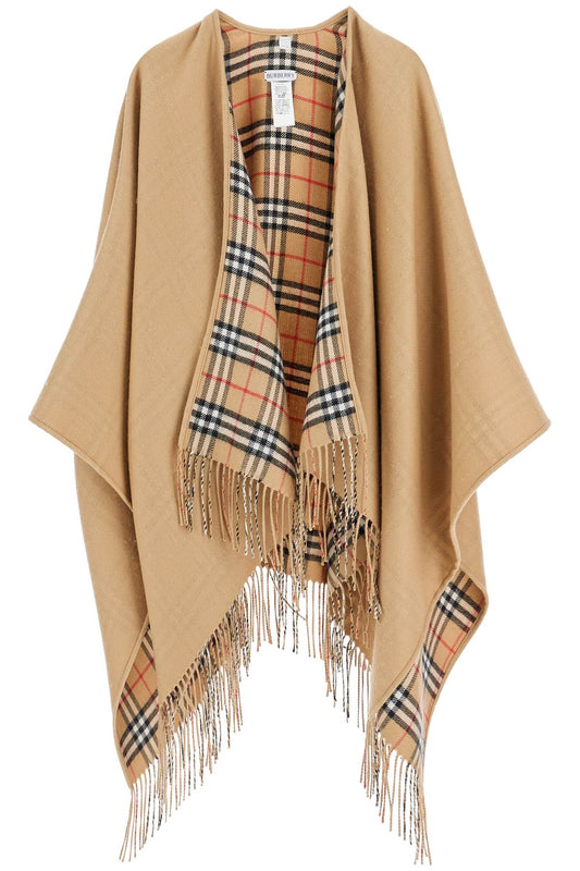 Beige Virgin Wool Classic Check Scarf  - Beige