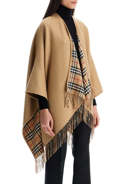 Beige Virgin Wool Classic Check Scarf  - Beige