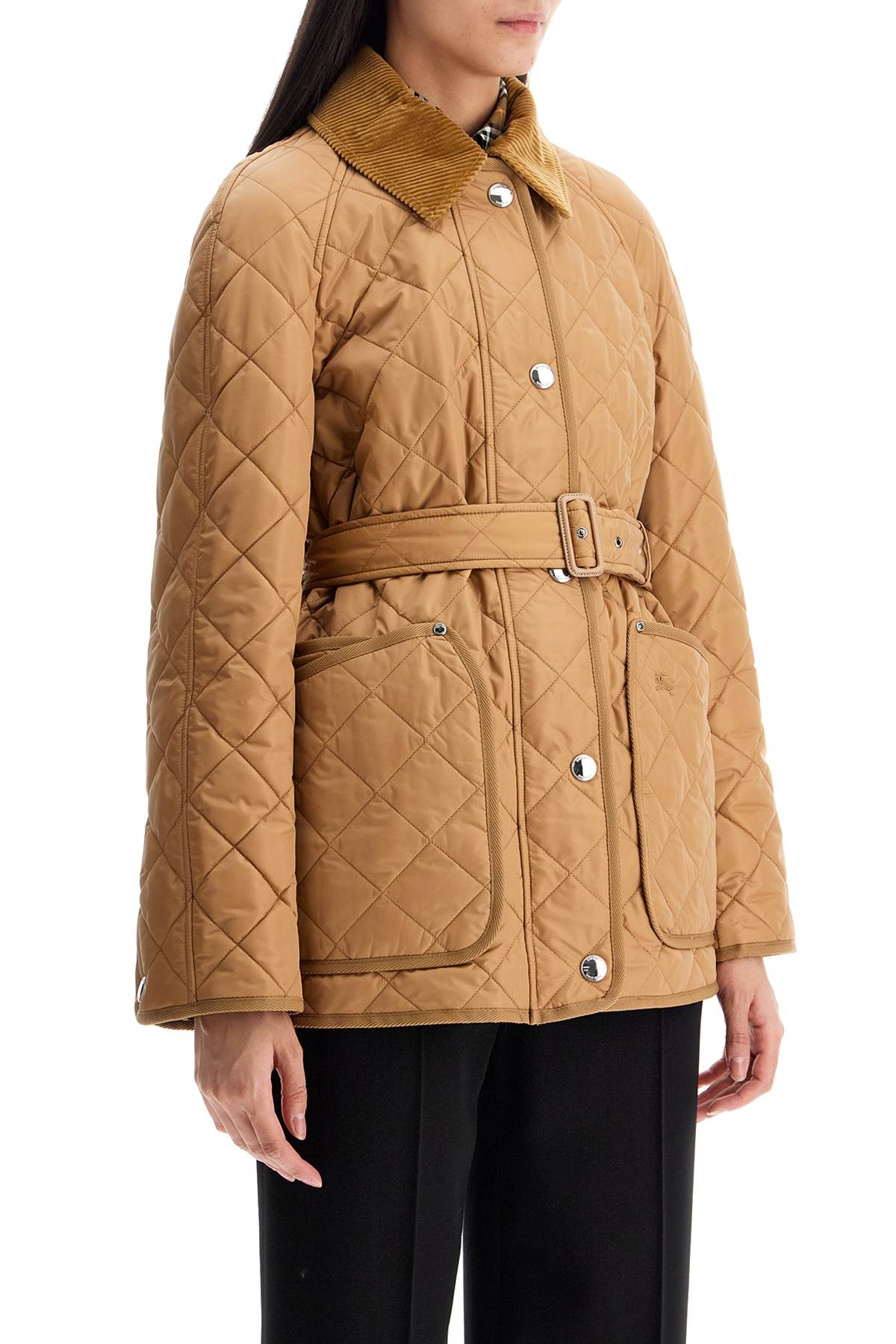 Quilted Jacket With Belt Pen  - Beige