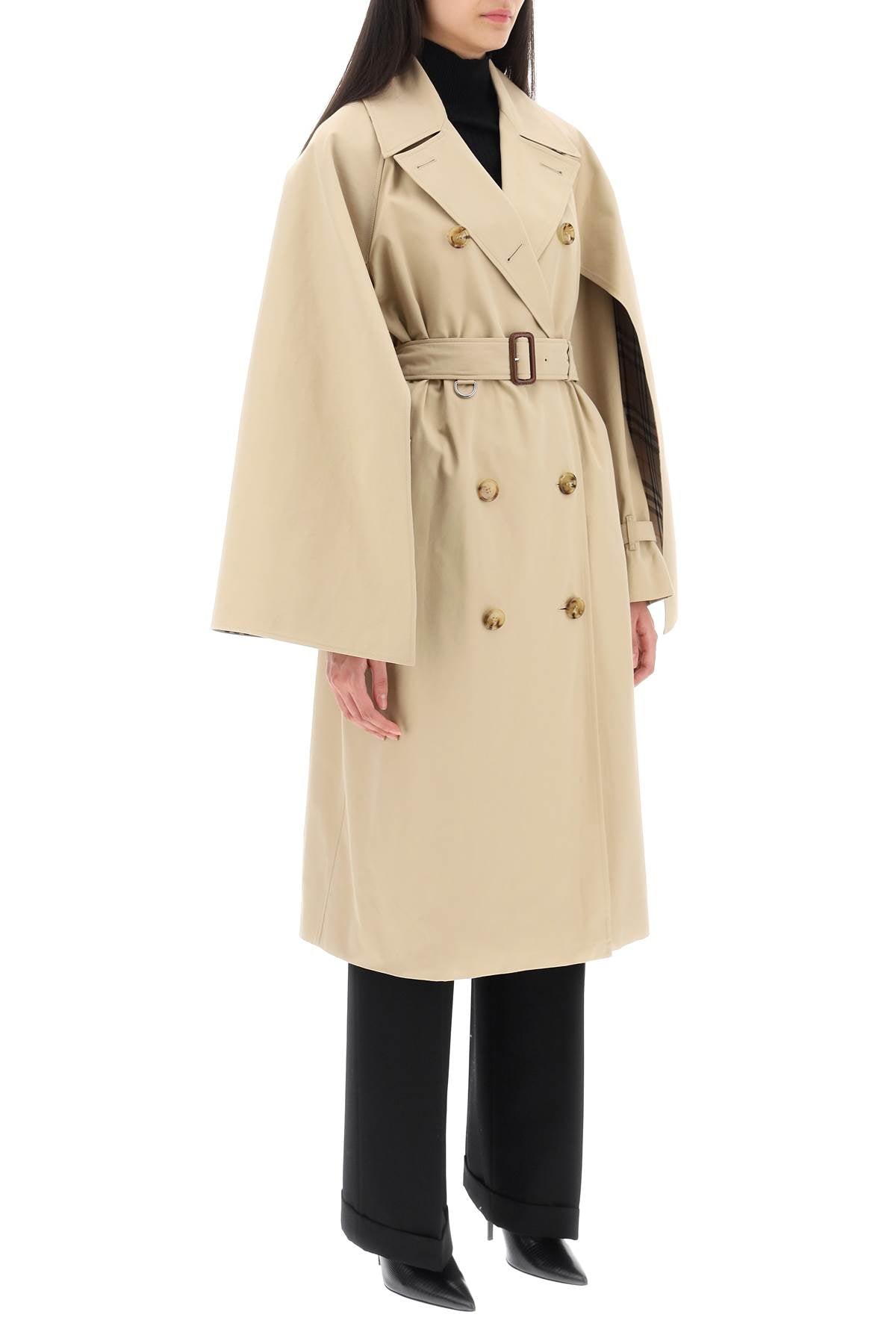 'ness' Double-breasted Raincoat In Cotton Gabardine  - Beige