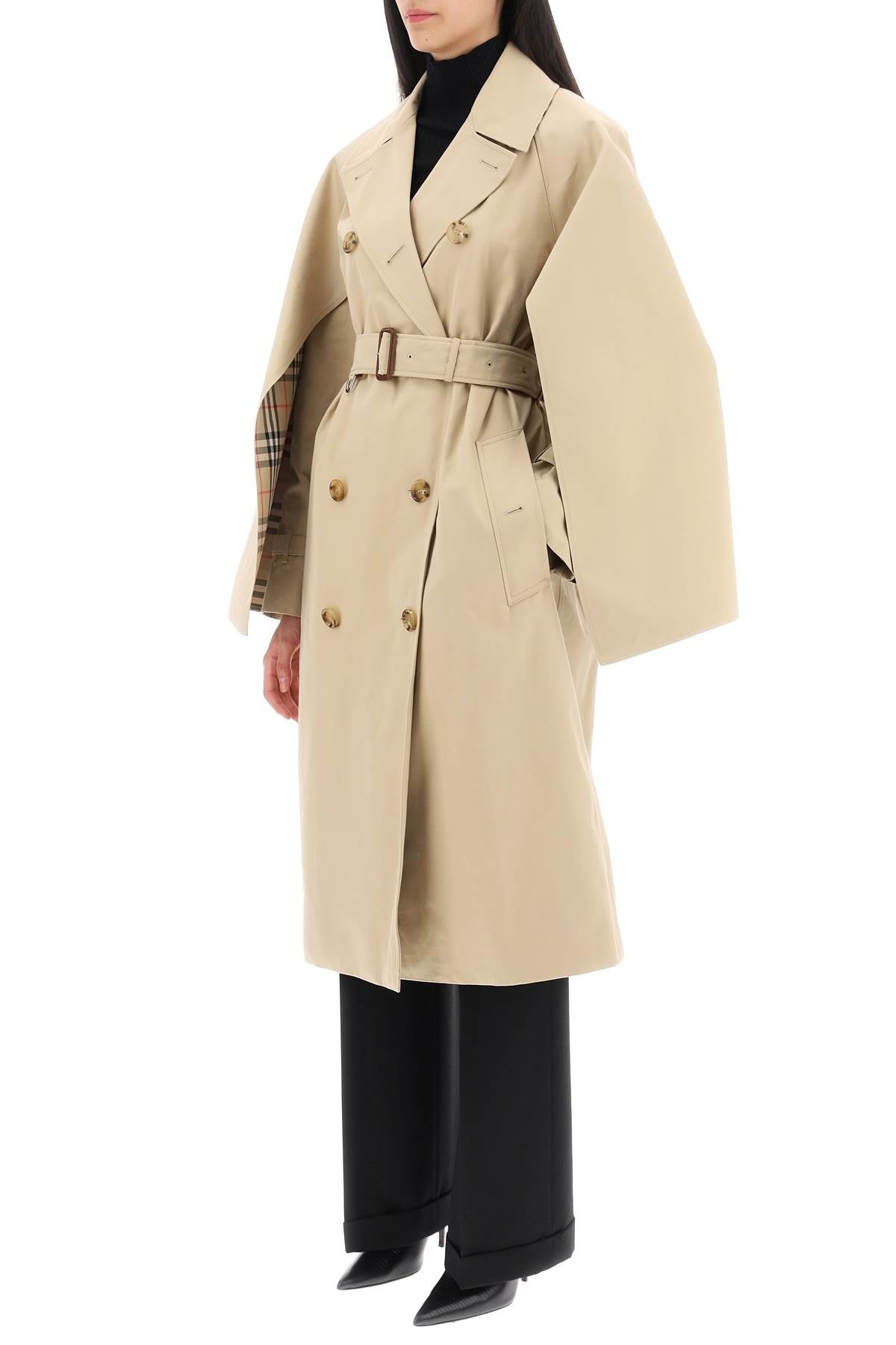 'ness' Double-breasted Raincoat In Cotton Gabardine  - Beige