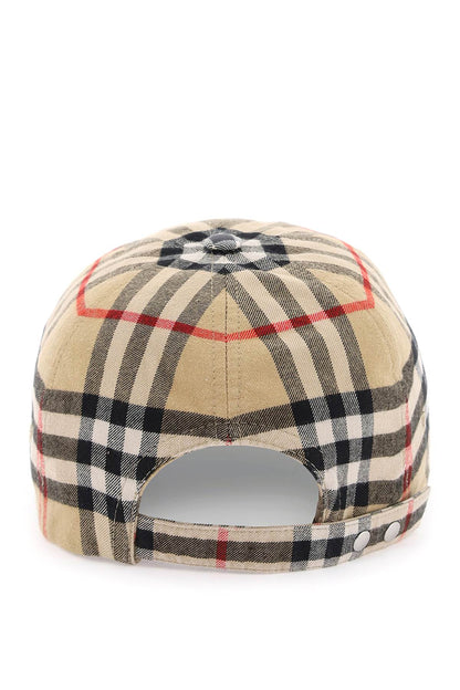 Check Cotton Baseball Cap  - Beige