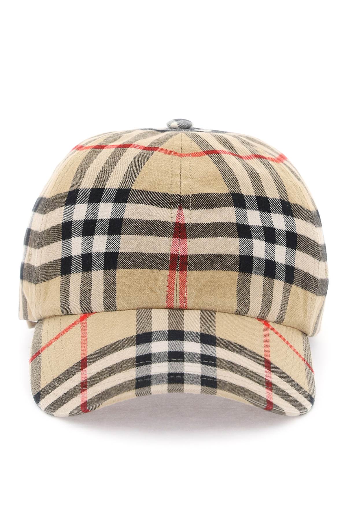 Check Cotton Baseball Cap  - Beige