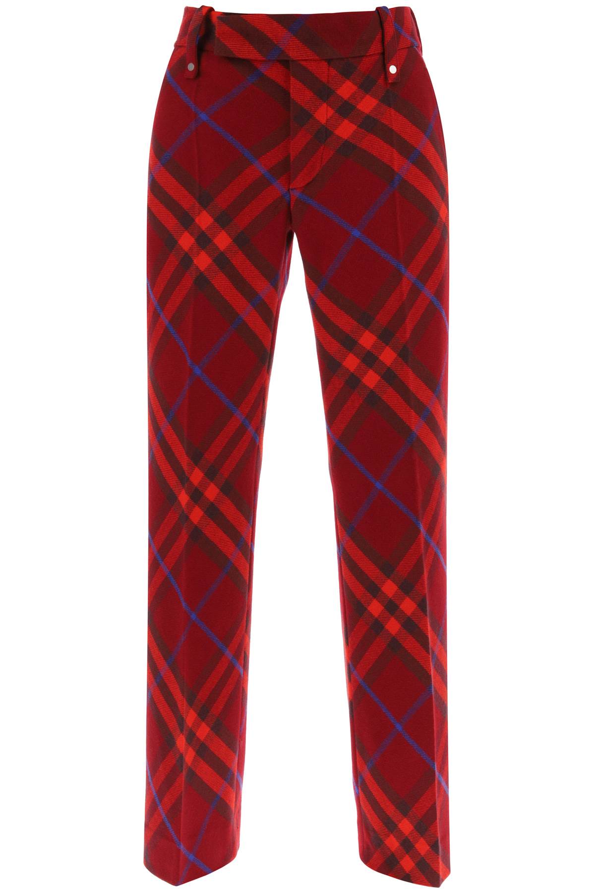 Burberry Check Wool Pants  - Red