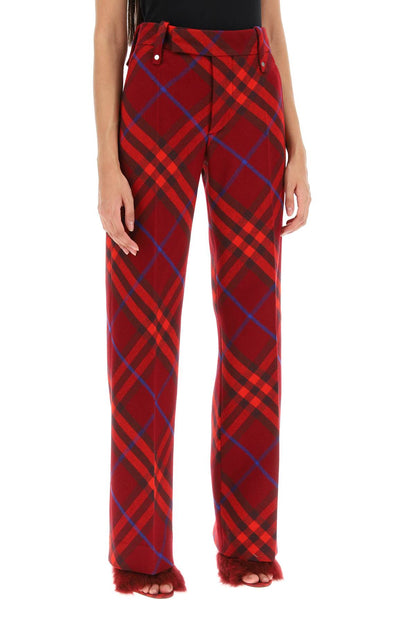 Burberry Check Wool Pants  - Red