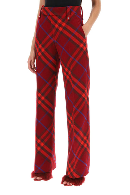 Burberry Check Wool Pants  - Red