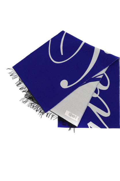 Silk And Wool Logo Scarf  - Blue