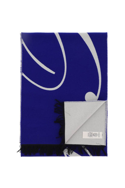 Silk And Wool Logo Scarf  - Blue