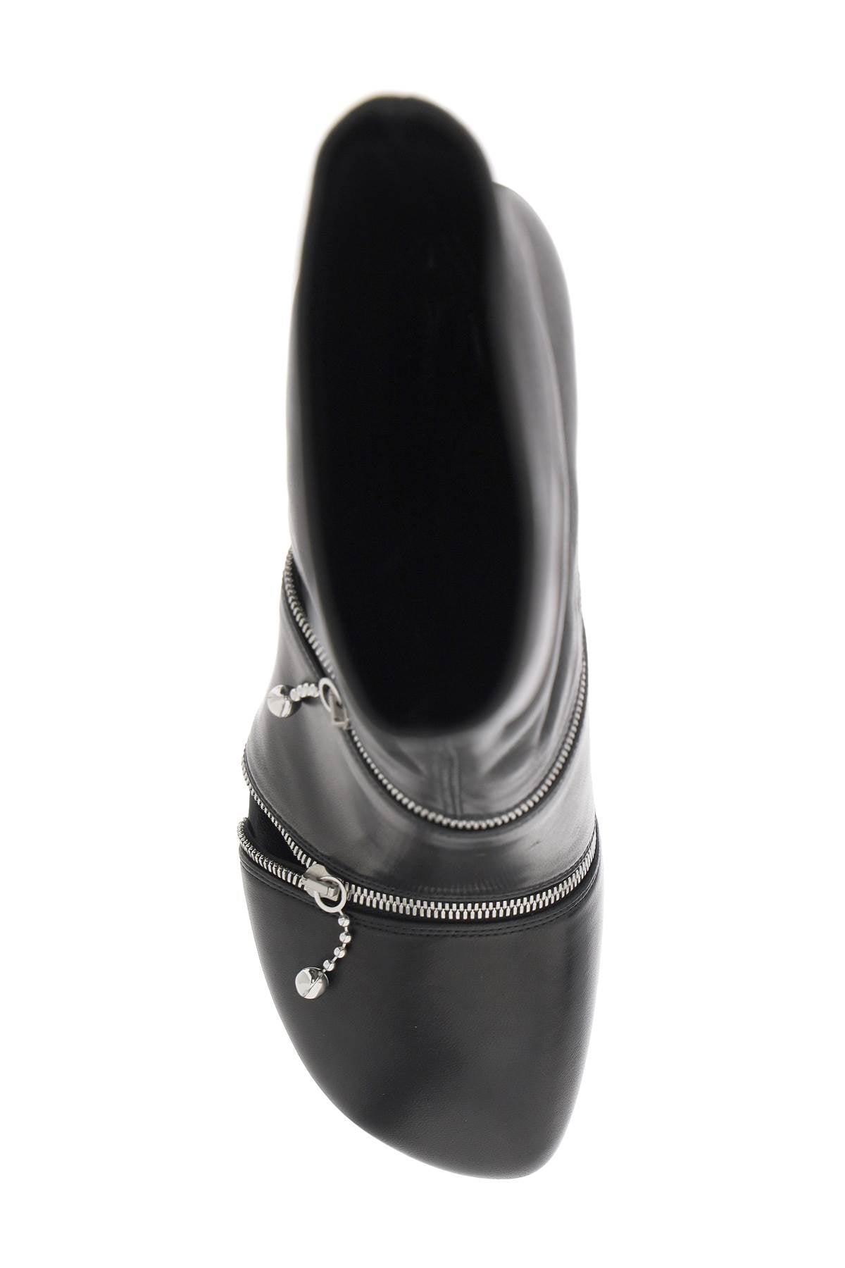 Leather Peep Ankle Boots  - Black