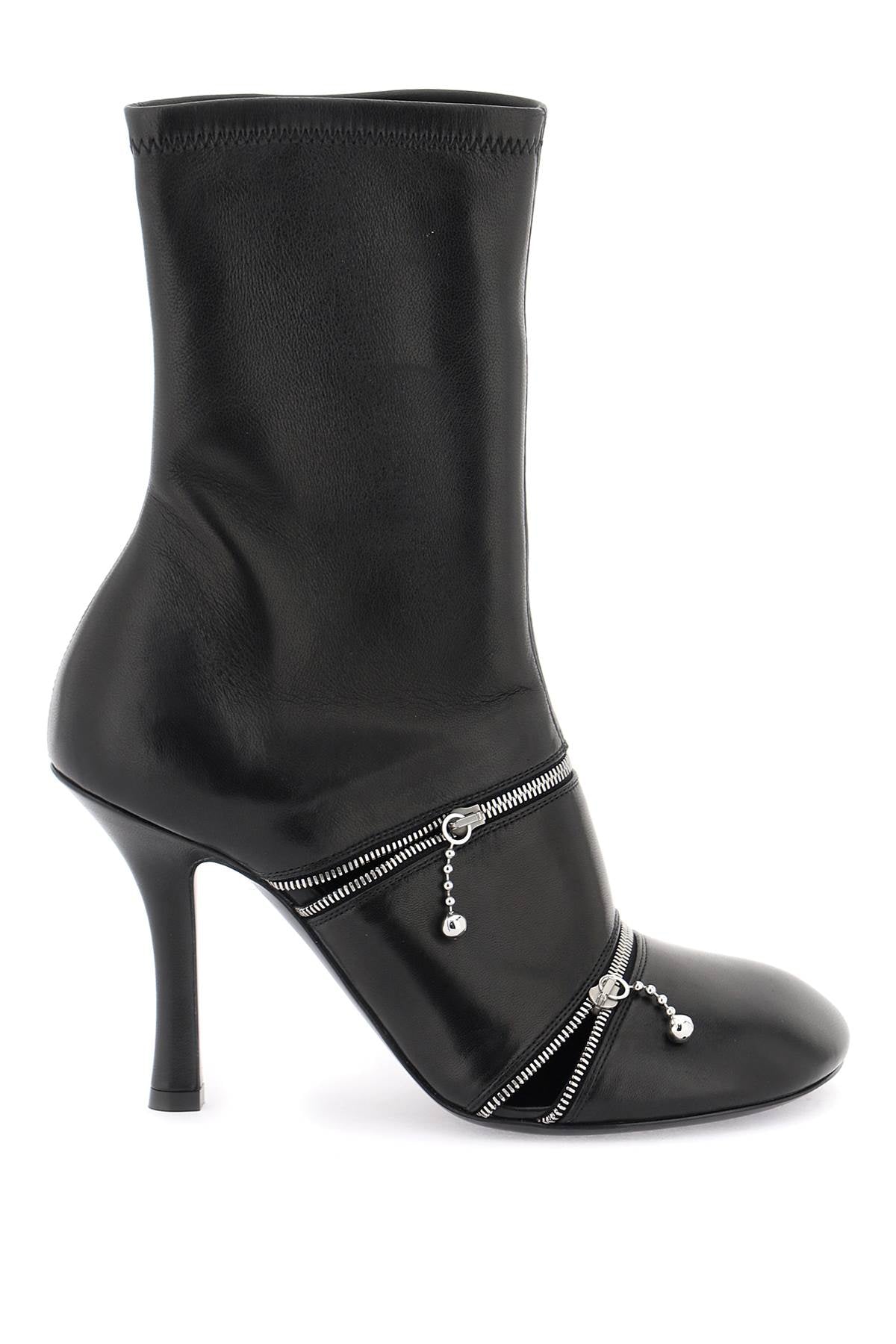 Leather Peep Ankle Boots  - Black