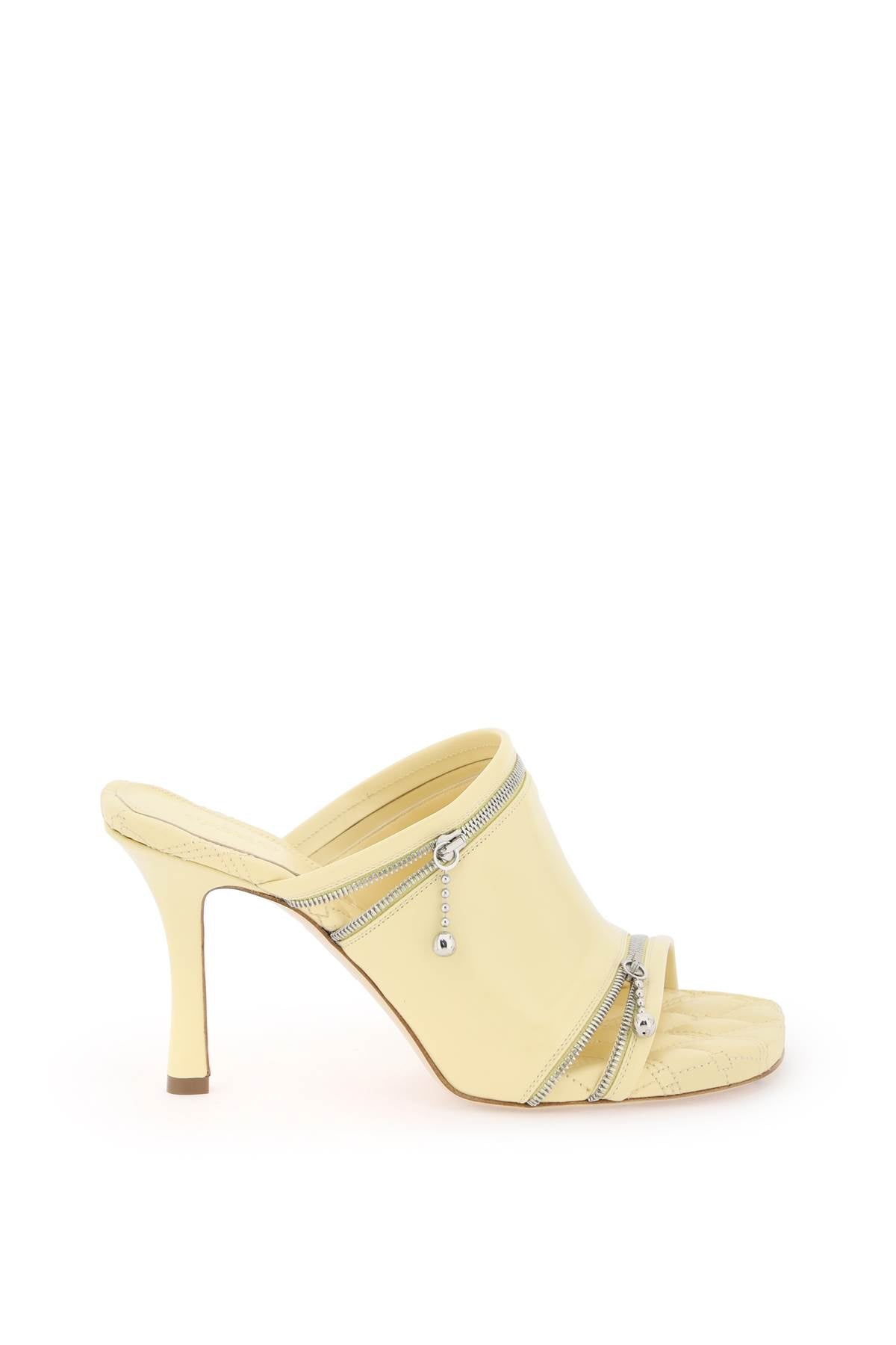 Glossy Leather Peep Mules  - Yellow