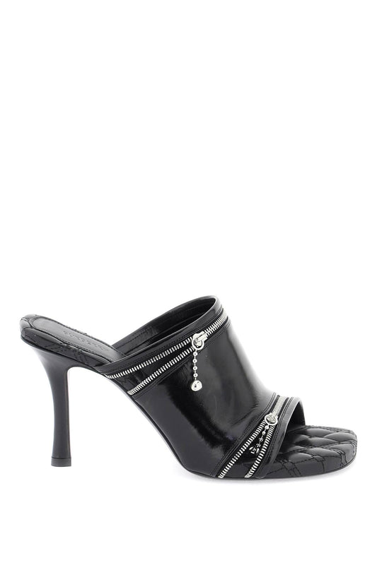 Glossy Leather Peep Mules  - Black