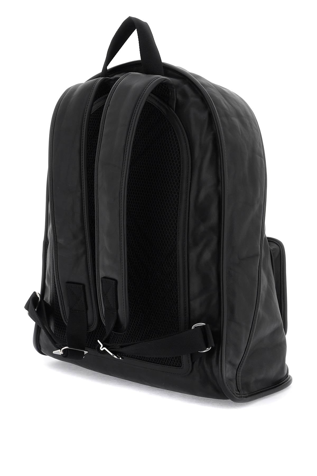 'crinkled Leather Shield Backpack  - Black