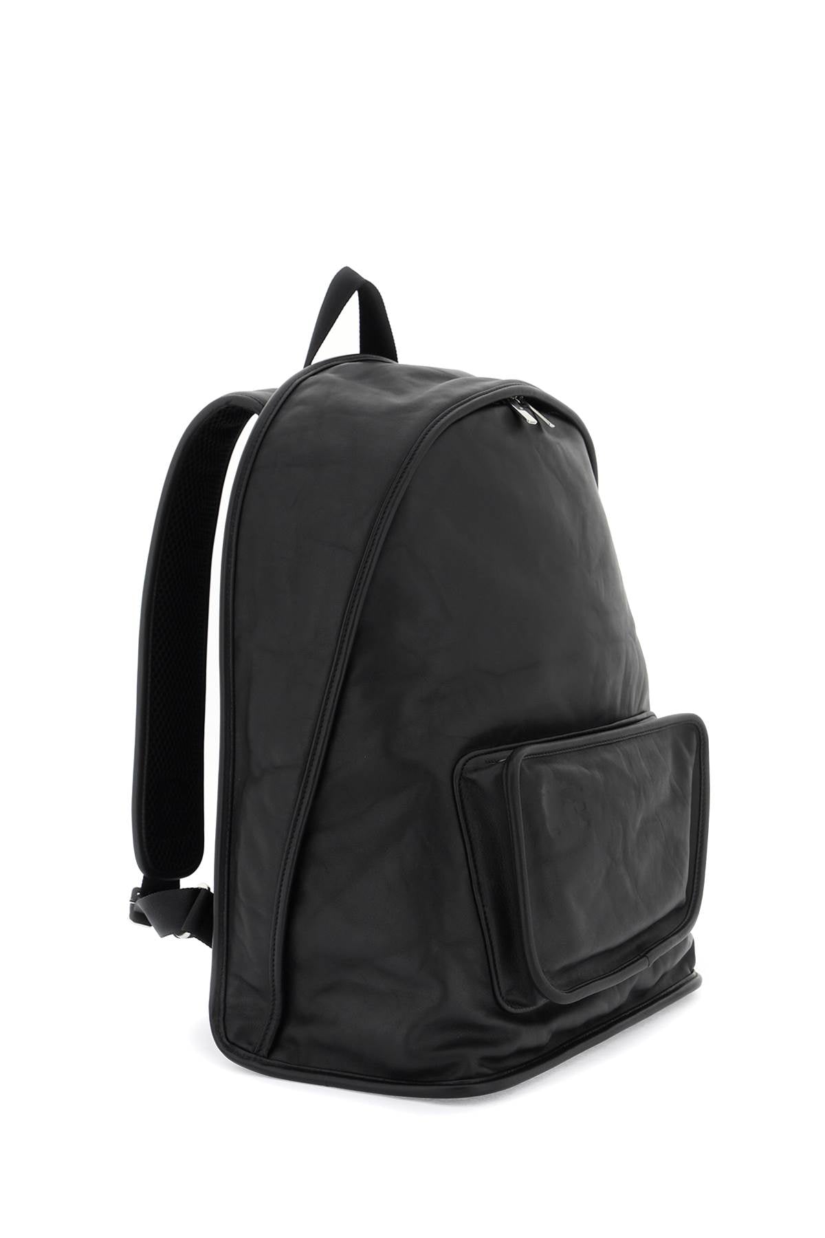 'crinkled Leather Shield Backpack  - Black