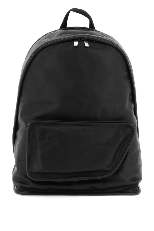 'crinkled Leather Shield Backpack  - Black