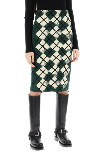 "knitted Diamond Pattern Midi Skirt  - Green