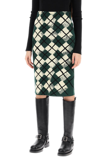 "knitted Diamond Pattern Midi Skirt  - Green