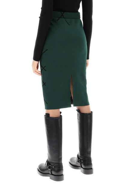 "knitted Diamond Pattern Midi Skirt  - Green