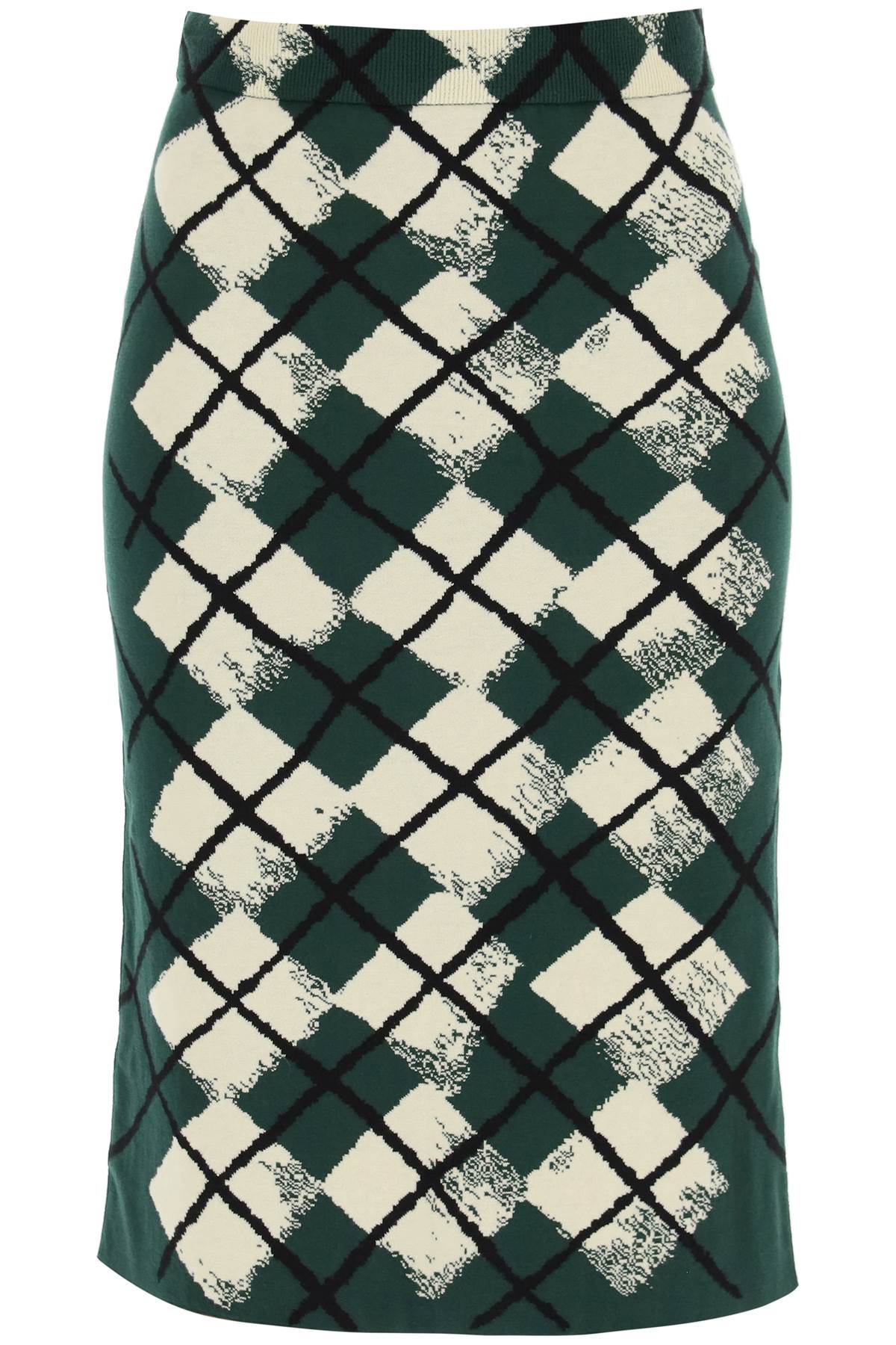 "knitted Diamond Pattern Midi Skirt  - Green