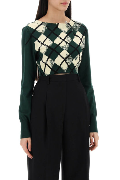 "cropped Diamond Pattern Pullover  - Green