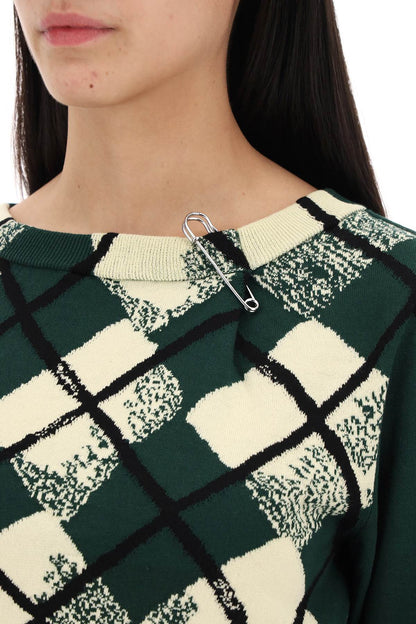 "cropped Diamond Pattern Pullover  - Green