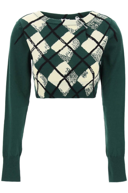 "cropped Diamond Pattern Pullover  - Green