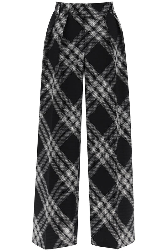 Double Pleated Checkered Palazzo Pants  - Black