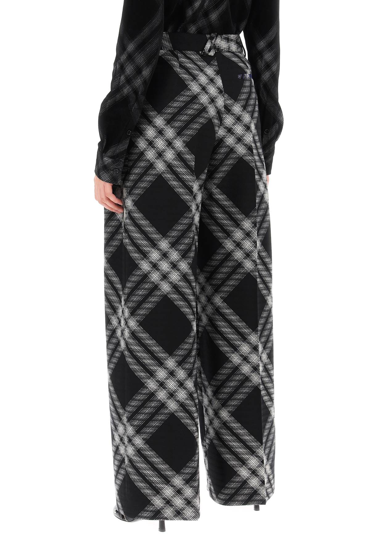 Double Pleated Checkered Palazzo Pants  - Black