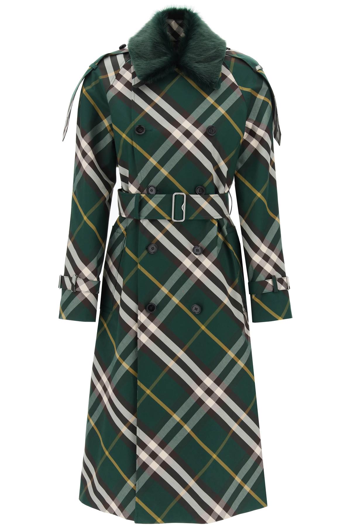 Kensington Trench Coat With Check Pattern  - Green