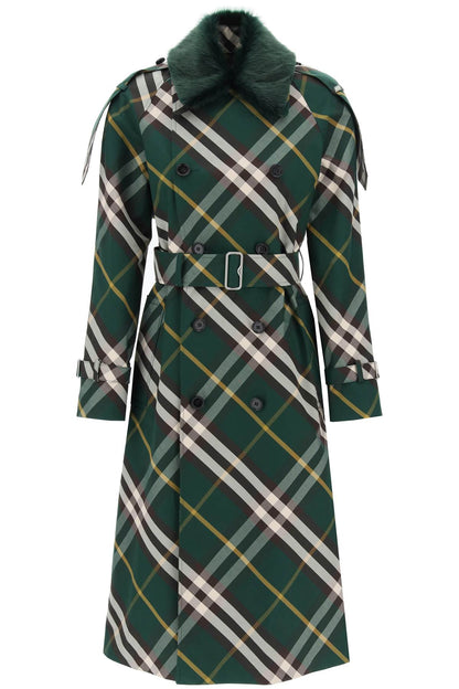 Kensington Trench Coat With Check Pattern  - Green