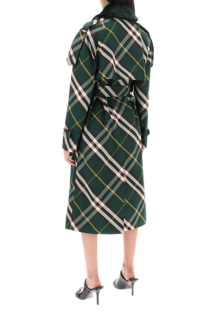 Kensington Trench Coat With Check Pattern  - Green