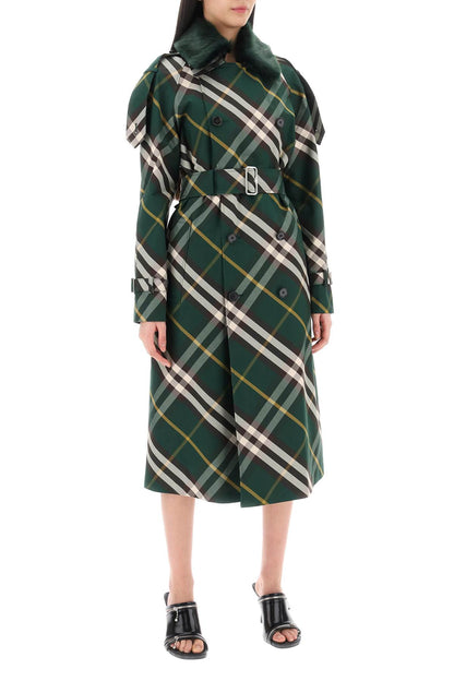 Kensington Trench Coat With Check Pattern  - Green