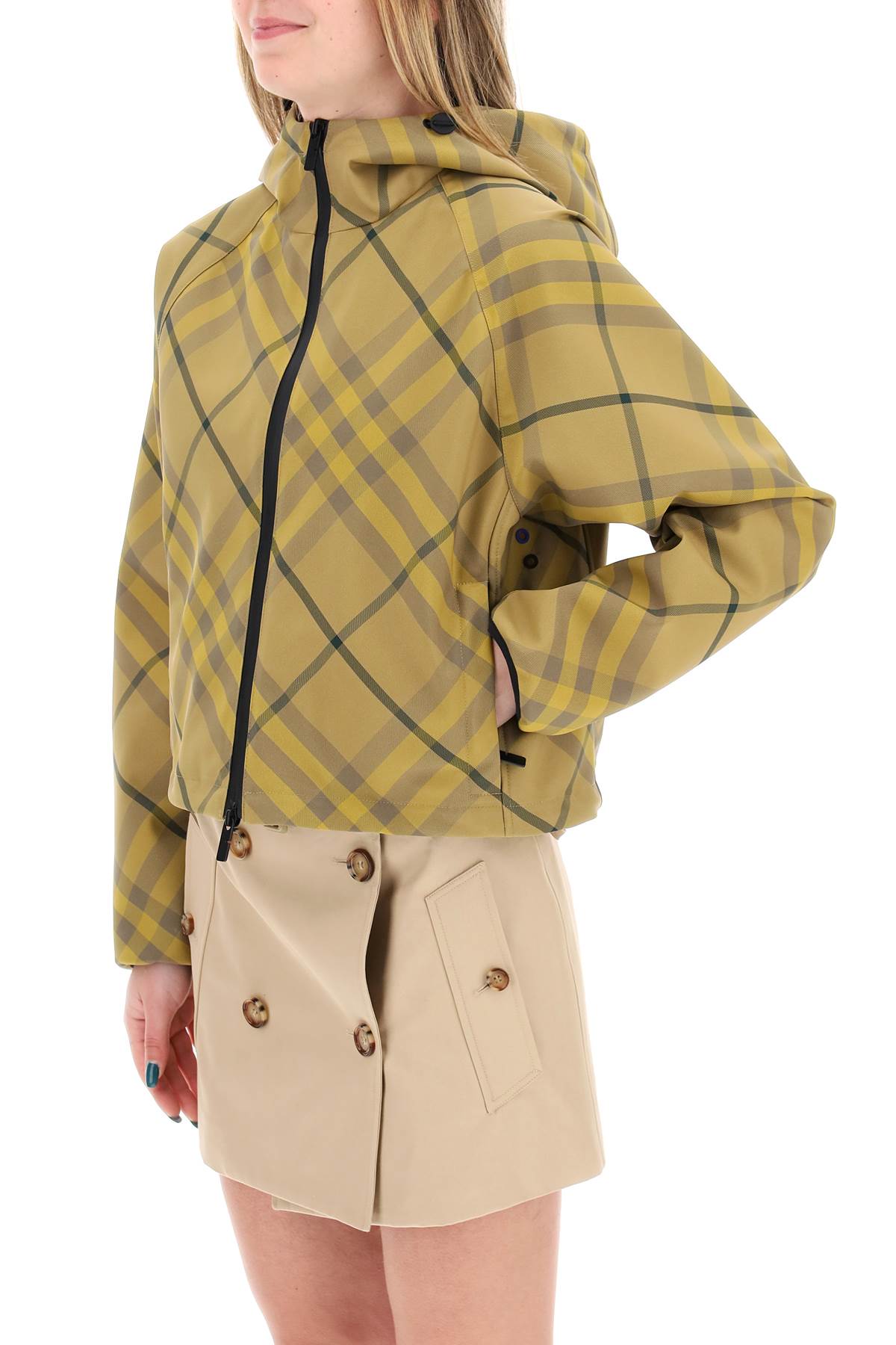 "cropped Burberry Check Jacket"  - Khaki