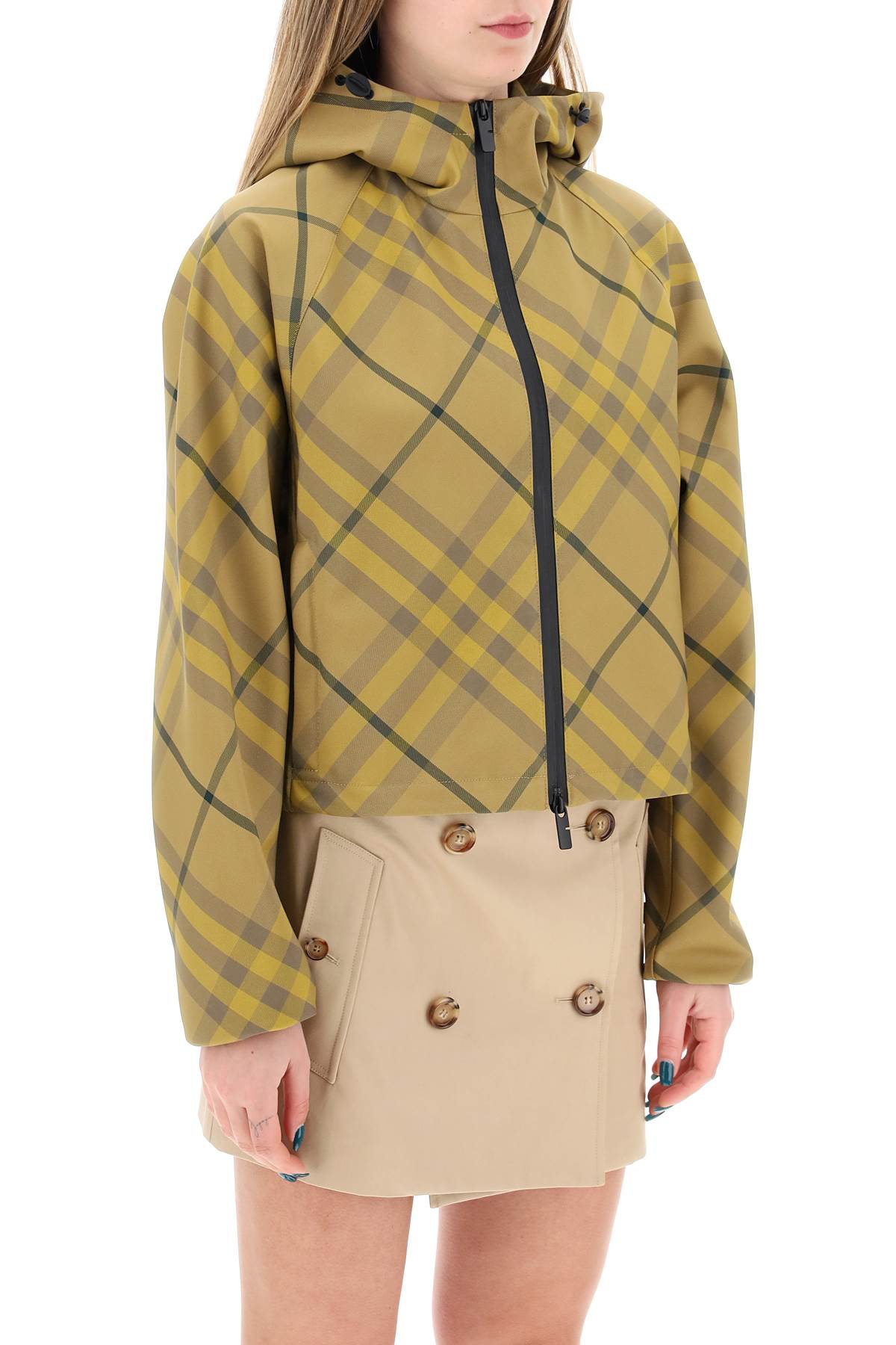 "cropped Burberry Check Jacket"  - Khaki