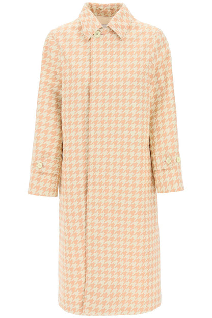 Houndstooth Patterned Car Coat  - Beige