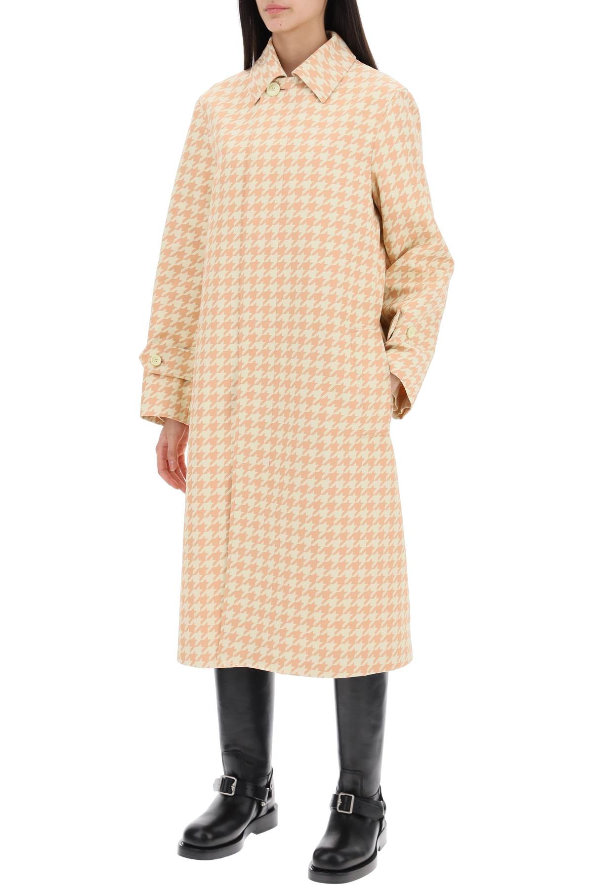 Houndstooth Patterned Car Coat  - Beige