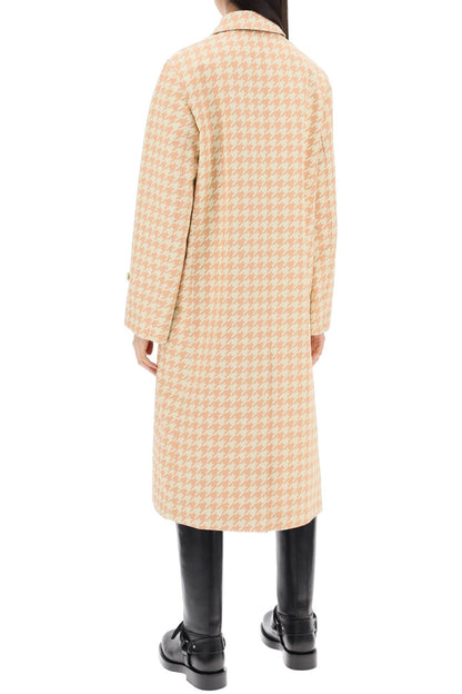 Houndstooth Patterned Car Coat  - Beige