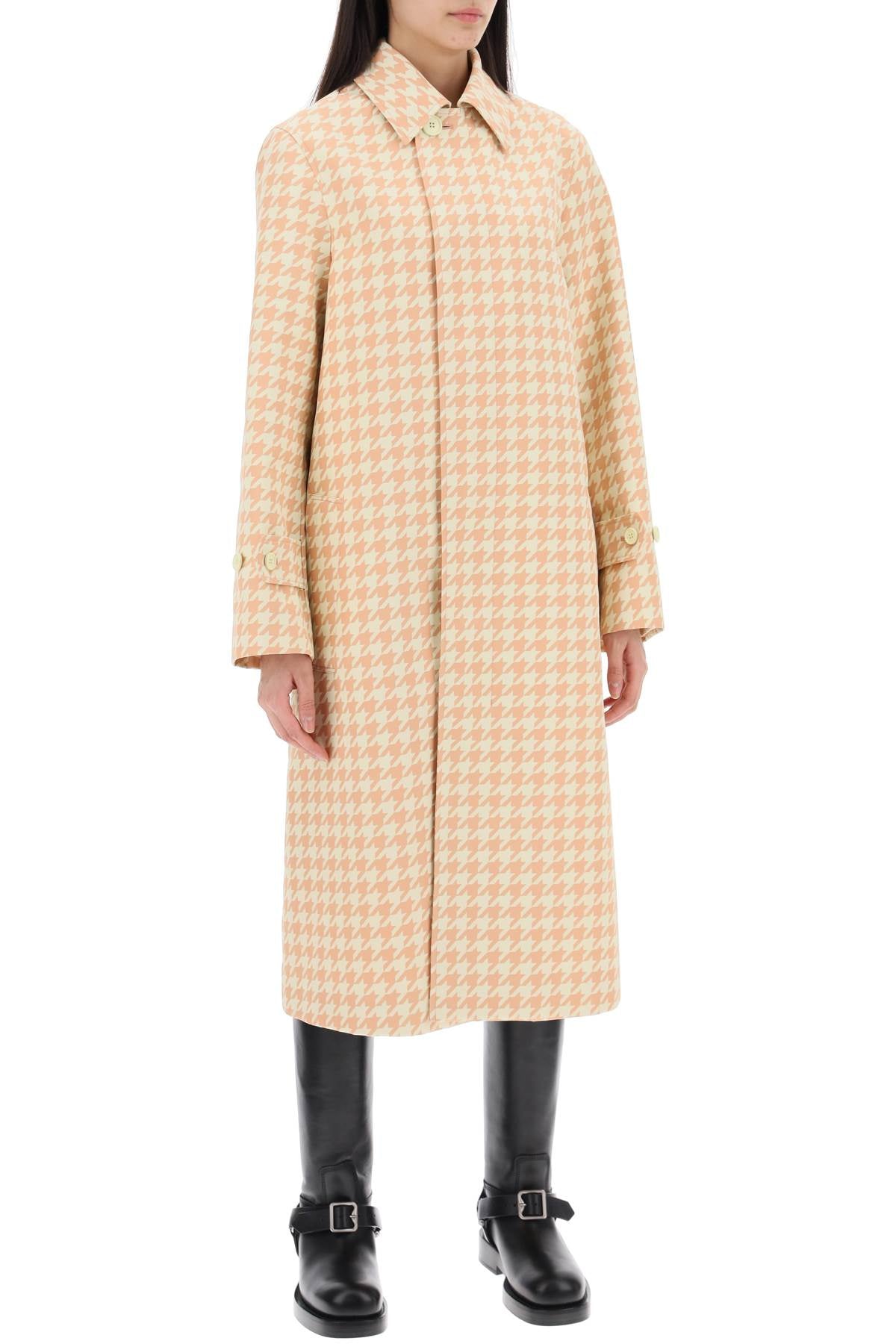 Houndstooth Patterned Car Coat  - Beige