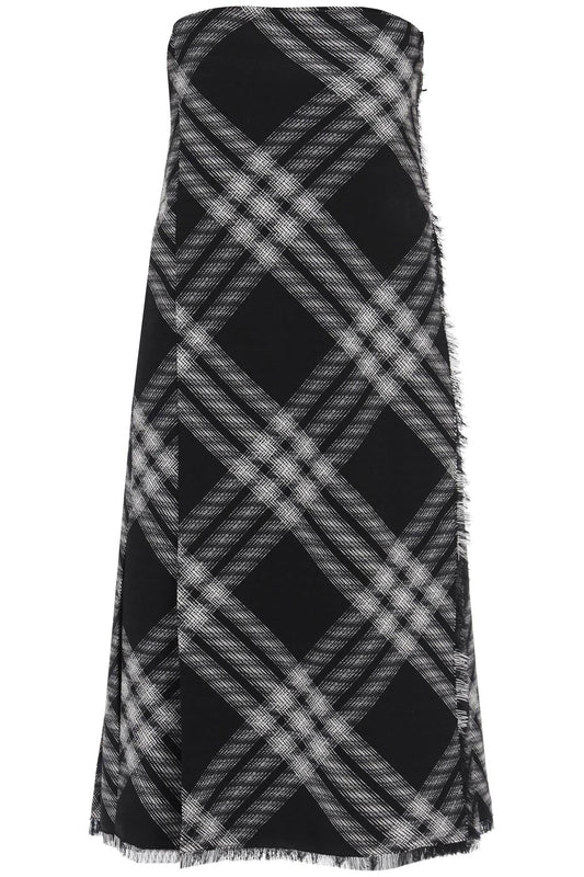 Midi Dress With Check Pattern  - White