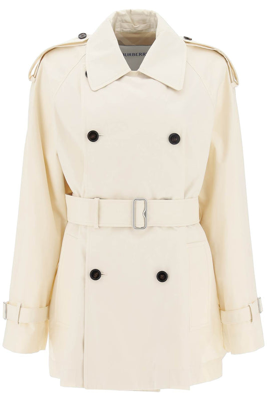 Short Cotton Gabardine Trench Coat  - White