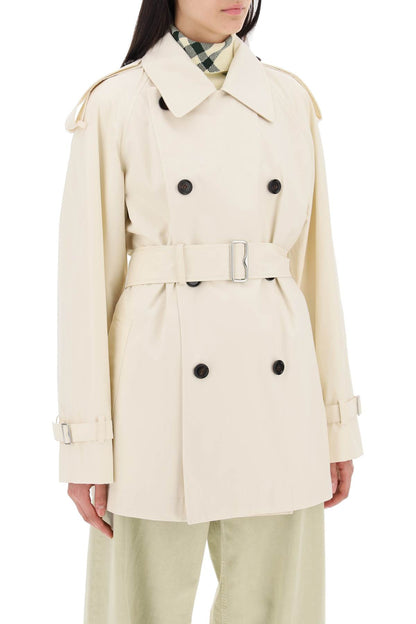 Short Cotton Gabardine Trench Coat  - White