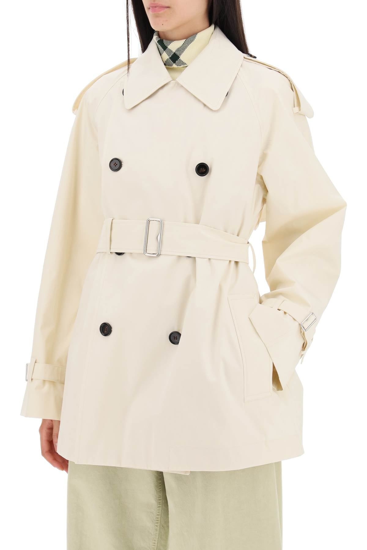 Short Cotton Gabardine Trench Coat  - White