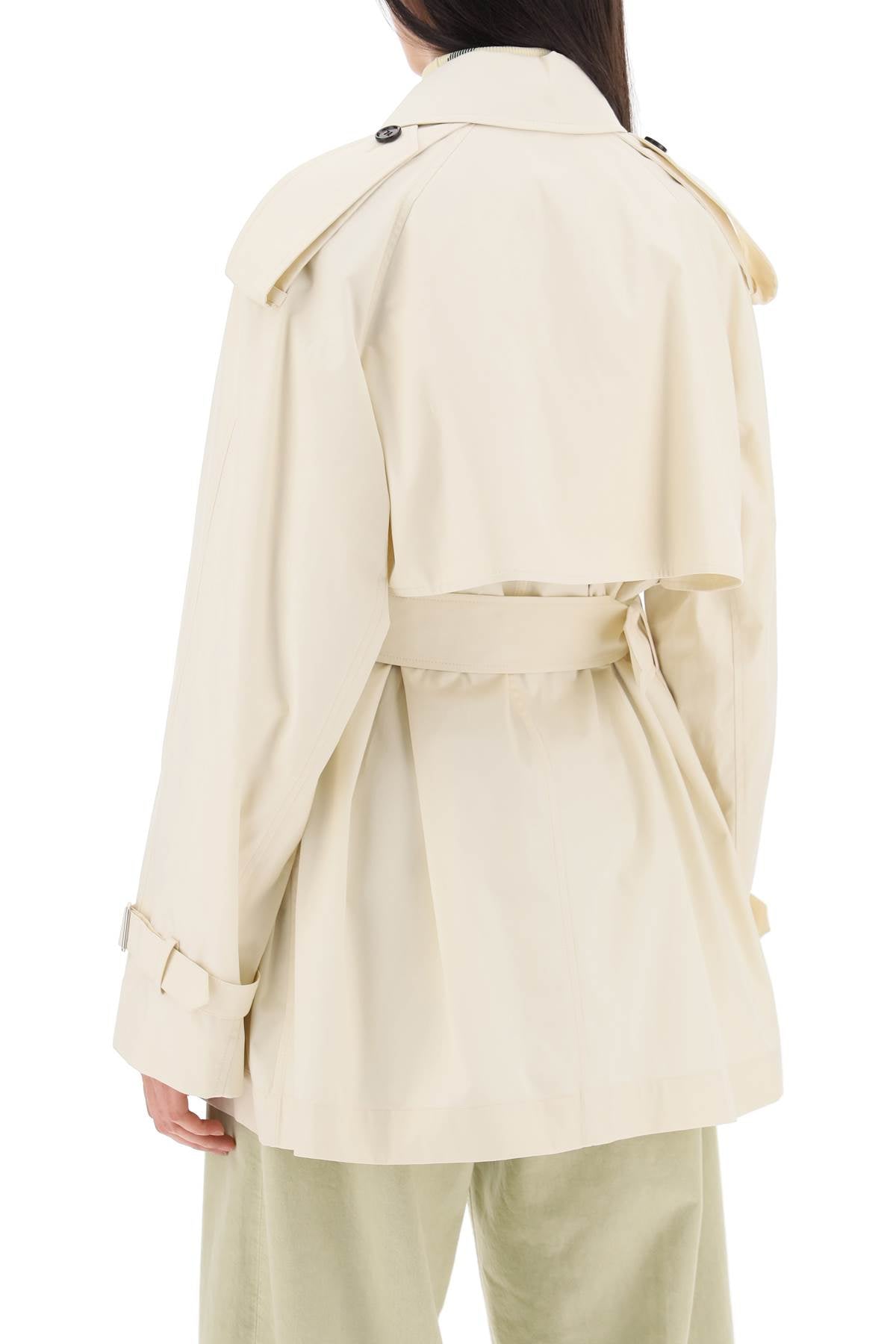 Short Cotton Gabardine Trench Coat  - White