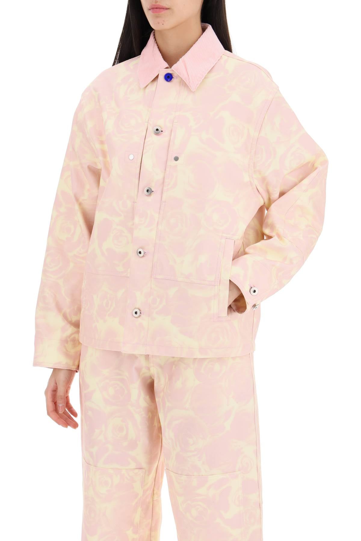 "canvas Workwear Jacket With Rose Print  - Pink